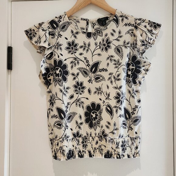 Ann Taylor Petite Floral Capped Blouse - Picture 1 of 5